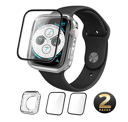 i-blason (b07hc3c15w) case designed for apple watch series 4 44 mm 2018, clear tpu case (clear case and two tempered glass screen protector combination pack) (compatible with apple watch series 4 2018) (44 mm)